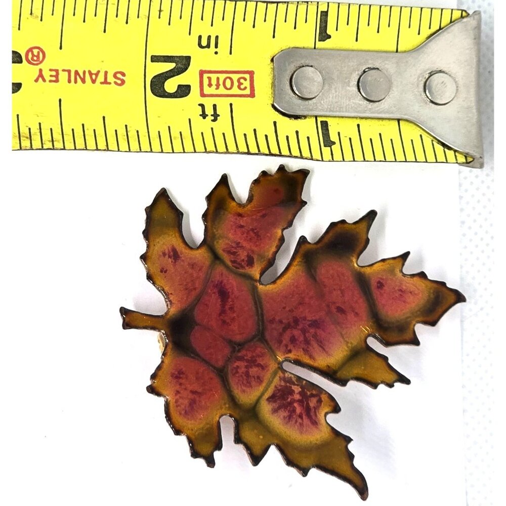 Vintage Enamel Maple Leaf Brooch Copper Fall Autumn Nature Pin 1980s - Picture 3 of 3